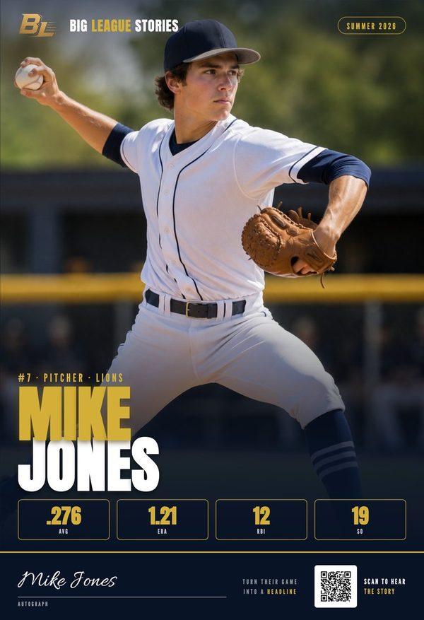 Poster — big photo, name and season stats