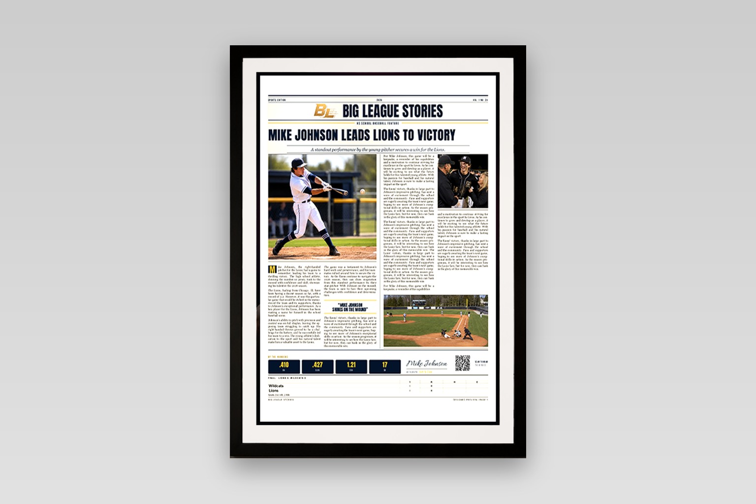 Framed news-article keepsake
