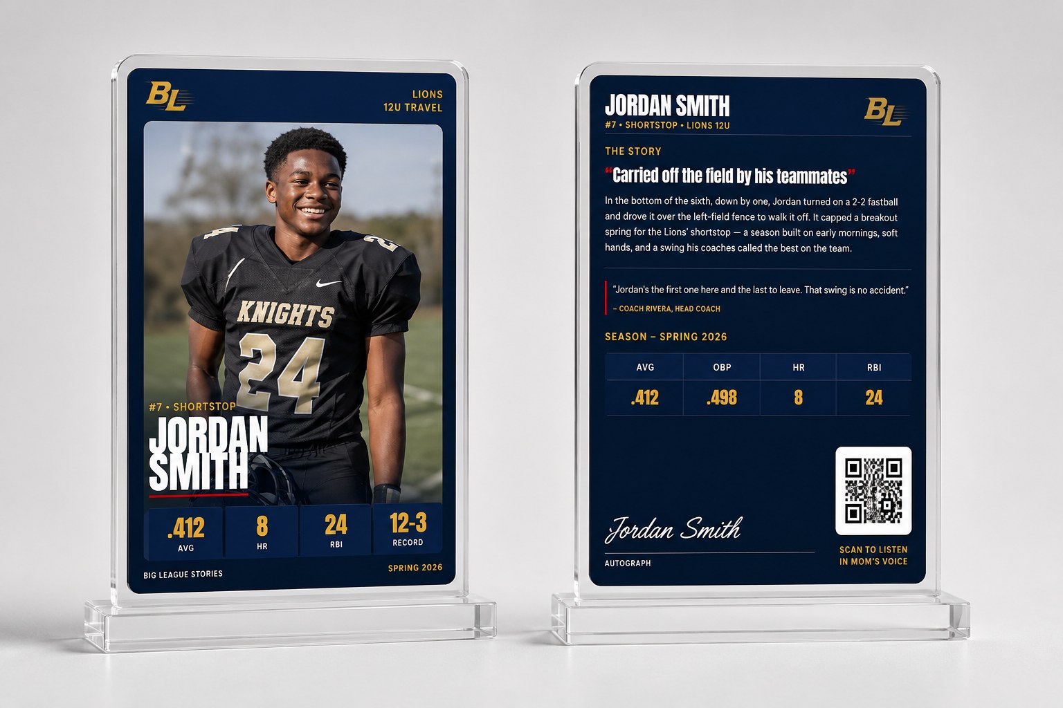 Sports card keepsake — front and back