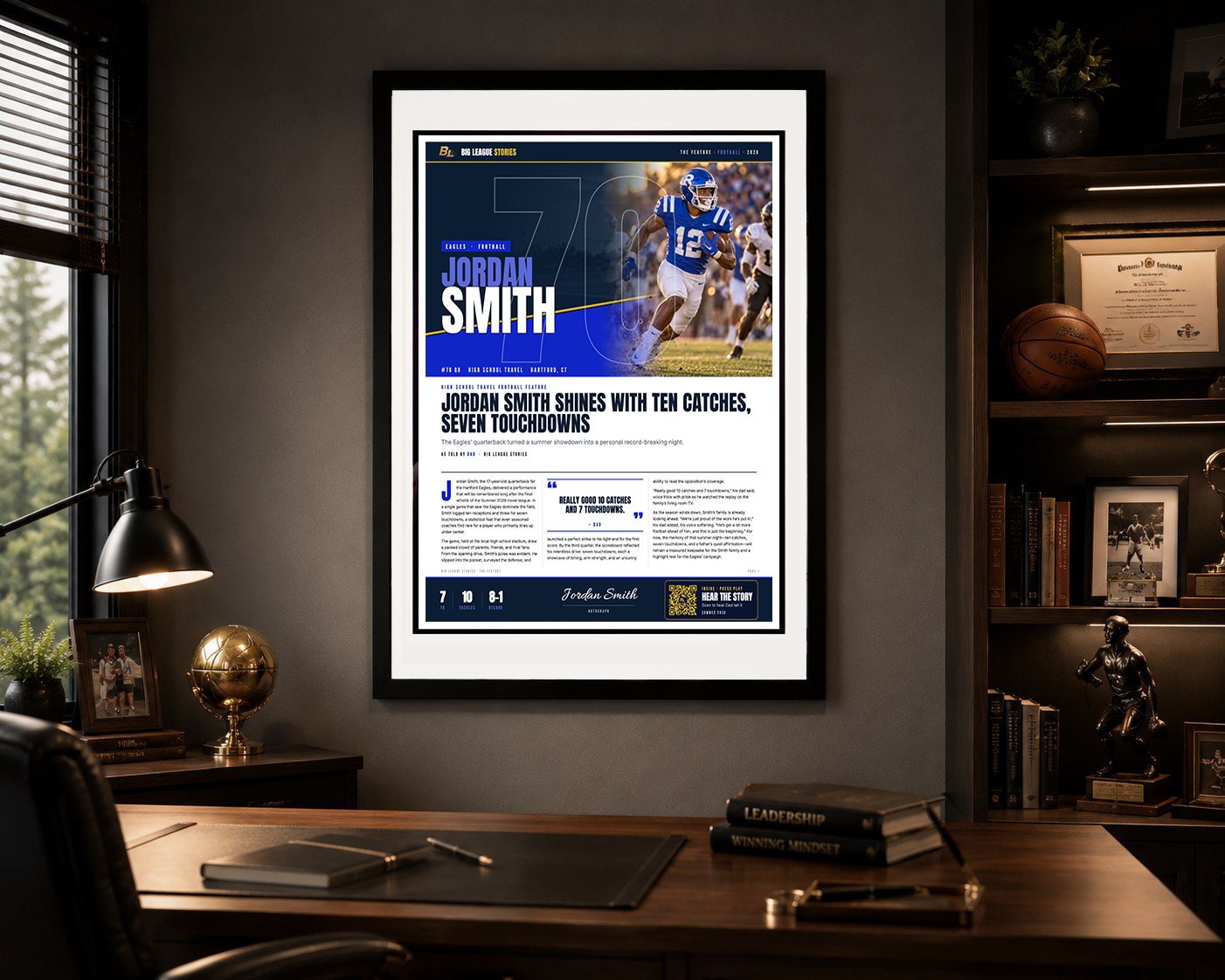 Framed Article, Magazine style, hanging in a study